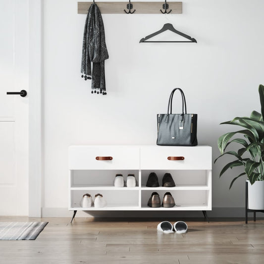 Panca Porta Scarpe Bianco Lucido 102x35x55 cm Legno Multistrato - homemem39