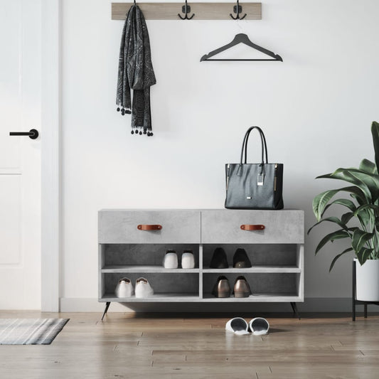 Panca Porta Scarpe Grigio Cemento 102x35x55cm Legno Multistrato - homemem39
