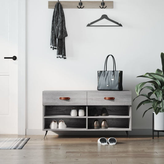 Panca Porta Scarpe Grigio Sonoma 102x35x55 cm Legno Multistrato - homemem39