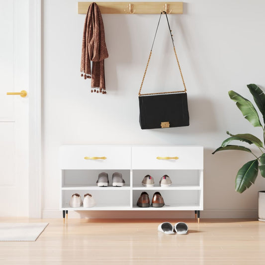 Panca Porta Scarpe Bianca 102x35x55 cm in Legno Multistrato - homemem39