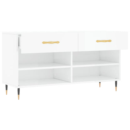 Panca Porta Scarpe Bianco Lucido 102x35x55 cm Legno Multistrato