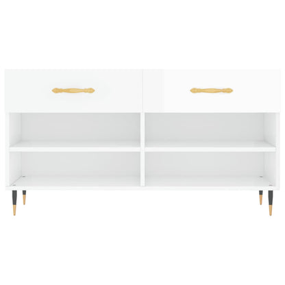 Panca Porta Scarpe Bianco Lucido 102x35x55 cm Legno Multistrato