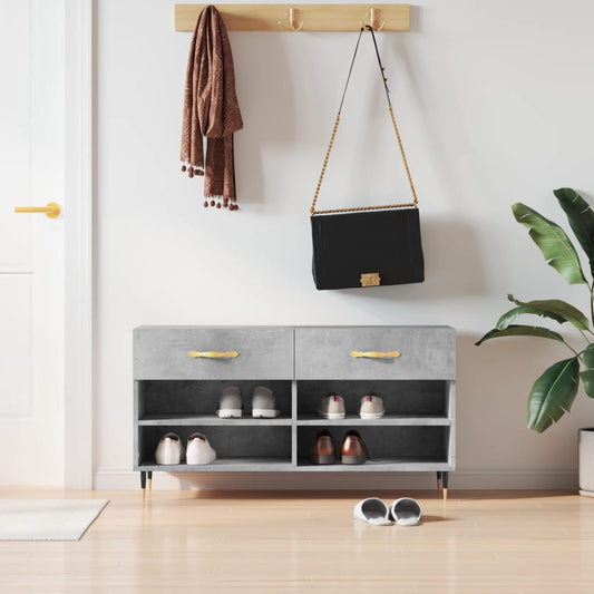 Panca Porta Scarpe Grigio Cemento 102x35x55cm Legno Multistrato - homemem39