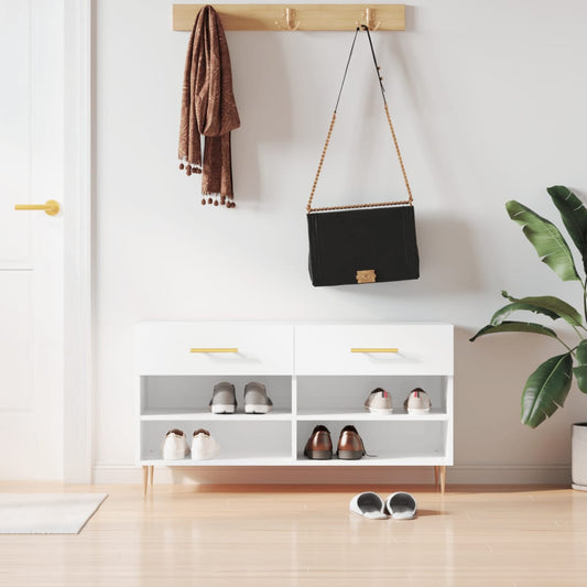 Panca Porta Scarpe Bianco Lucido 102x35x55 cm Legno Multistrato - homemem39
