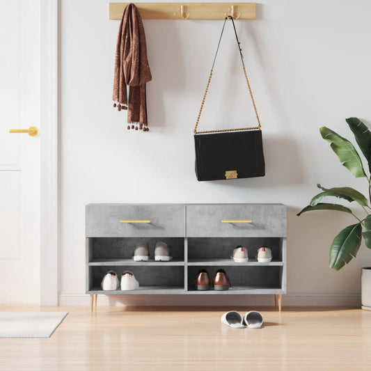 Panca Porta Scarpe Grigio Cemento 102x35x55cm Legno Multistrato - homemem39