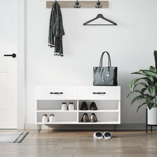 Panca Porta Scarpe Bianca 102x35x55 cm in Legno Multistrato - homemem39