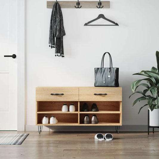 Panca Porta Scarpe Rovere Sonoma 102x35x55 cm Legno Multistrato - homemem39