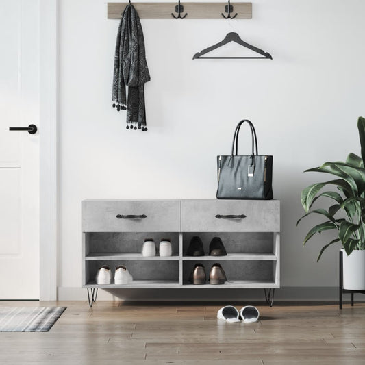 Panca Porta Scarpe Grigio Cemento 102x35x55cm Legno Multistrato - homemem39
