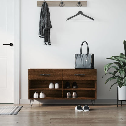 Panca Porta Scarpe Rovere Marrone 102x35x55cm Legno Multistrato - homemem39