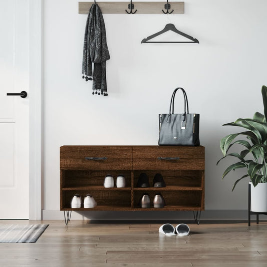 Panca Porta Scarpe Rovere Marrone 102x35x55cm Legno Multistrato - homemem39