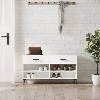 Panca Porta Scarpe Bianca 102x35x55 cm in Legno Multistrato - homemem39