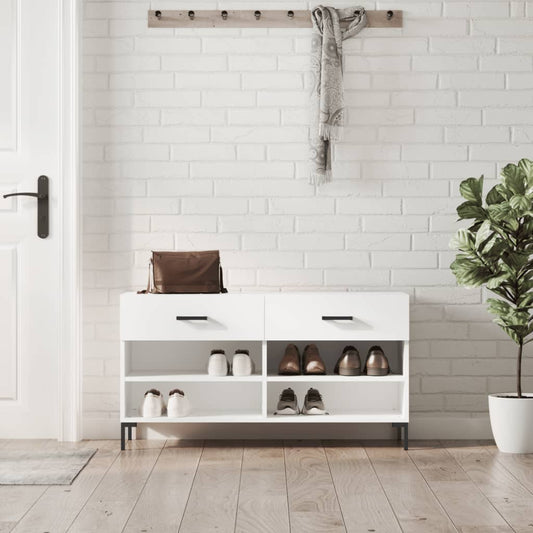 Panca Porta Scarpe Bianca 102x35x55 cm in Legno Multistrato - homemem39