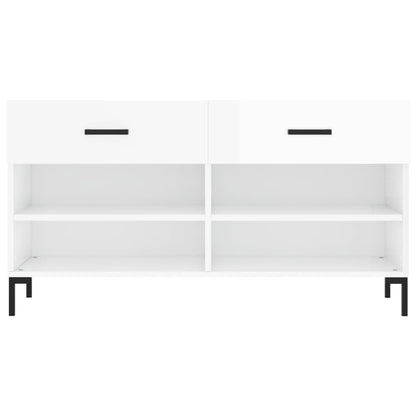 Panca Porta Scarpe Bianco Lucido 102x35x55 cm Legno Multistrato - homemem39