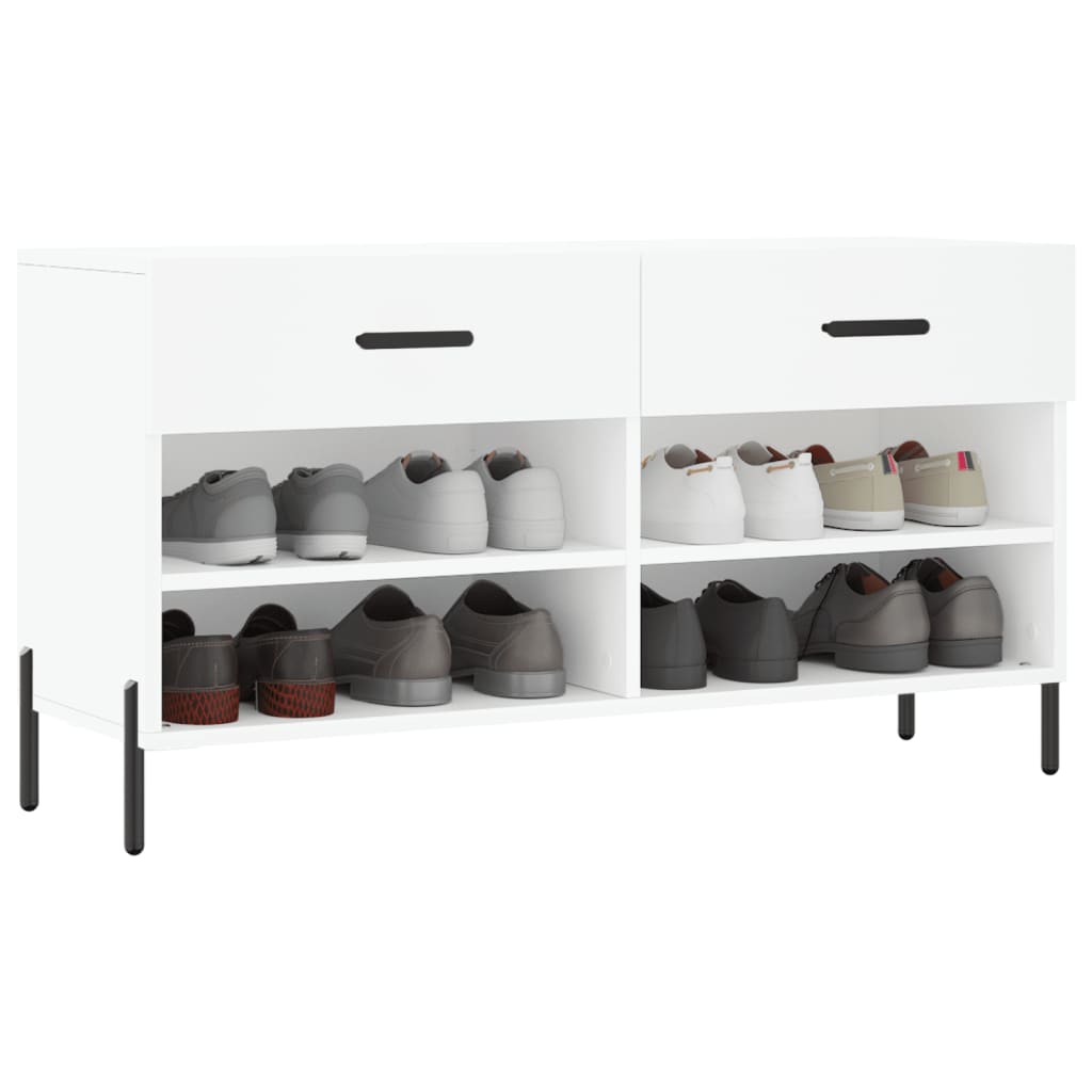 Panca Porta Scarpe Bianca 102x35x55 cm in Legno Multistrato - homemem39