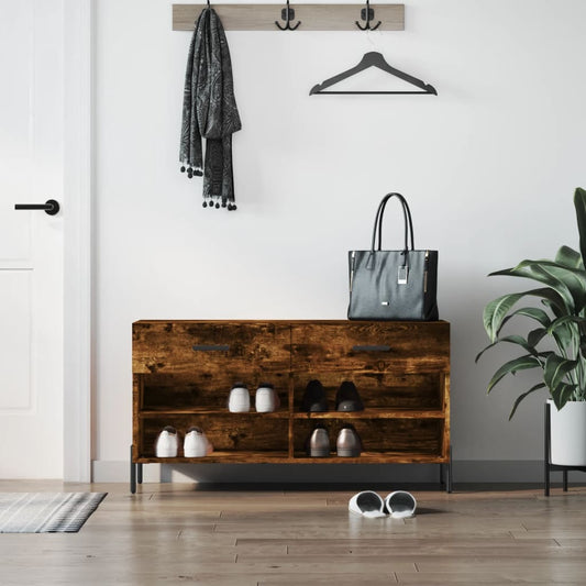 Panca Porta Scarpe Rovere Fumo 102x35x55 cm Legno Multistrato - homemem39