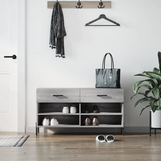 Panca Porta Scarpe Grigio Sonoma 102x35x55 cm Legno Multistrato - homemem39