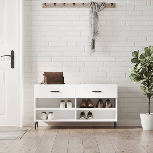 Panca Porta Scarpe Bianca 102x35x55 cm in Legno Multistrato - homemem39