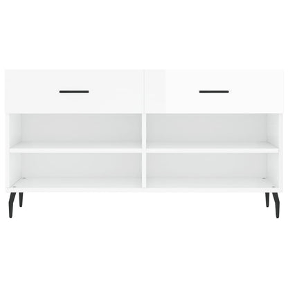 Panca Porta Scarpe Bianco Lucido 102x35x55 cm Legno Multistrato - homemem39