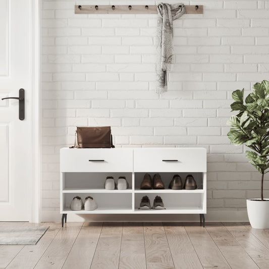 Panca Porta Scarpe Bianco Lucido 102x35x55 cm Legno Multistrato - homemem39