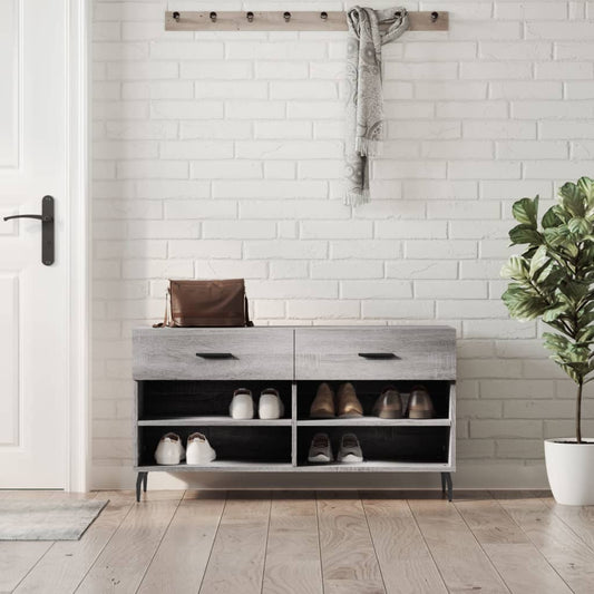 Panca Porta Scarpe Grigio Sonoma 102x35x55 cm Legno Multistrato - homemem39