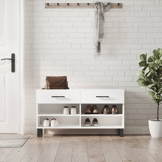 Panca Porta Scarpe Bianco Lucido 102x35x55 cm Legno Multistrato - homemem39