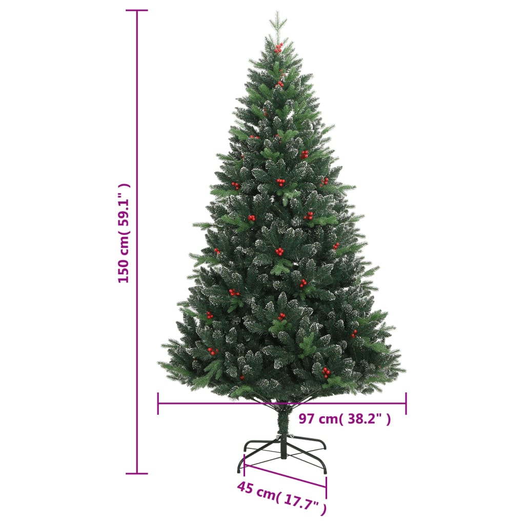 Albero Natale Artificiale Incernierato con Bacche Rosse 150 cm