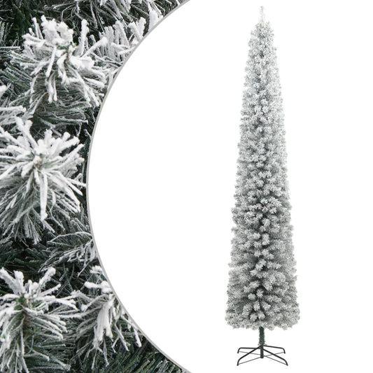 Albero di Natale Sottile con Base e Neve Floccata 270 cm PVC