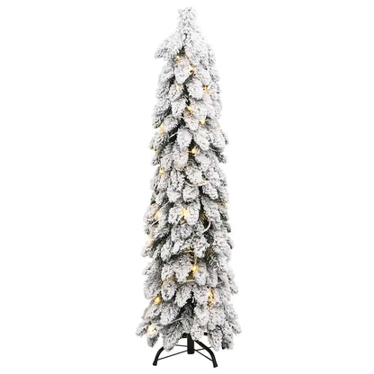 Albero di Natale Artificiale con 60 LED e Neve Floccata 120 cm