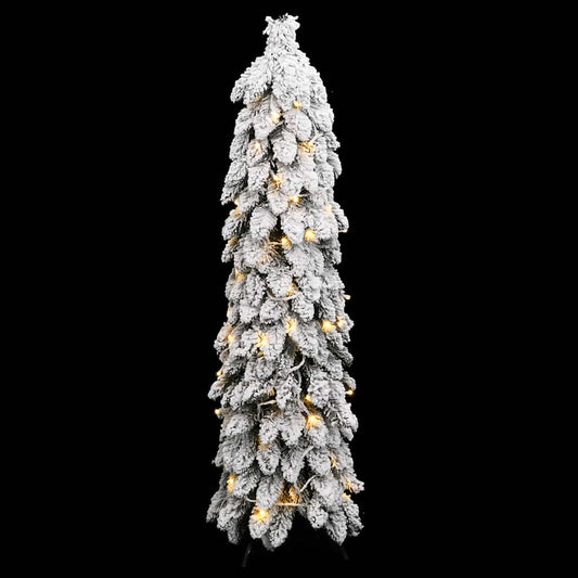 Albero di Natale Artificiale con 80 LED e Neve Floccata 150 cm