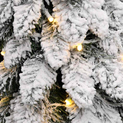 Albero di Natale Artificiale con 80 LED e Neve Floccata 150 cm