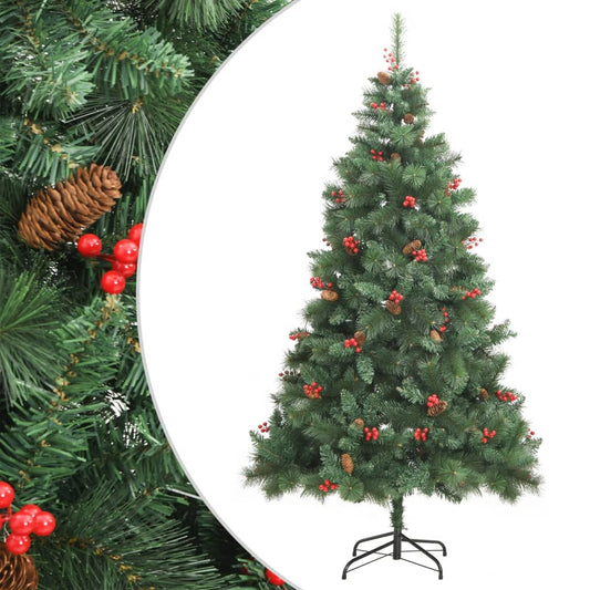 Albero Natale Artificiale Incernierato con Pigne e Bacche 210cm