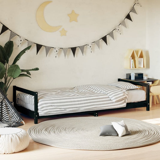 Giroletto per Bambini Nero 80x200 cm in Legno Massello di Pino - homemem39