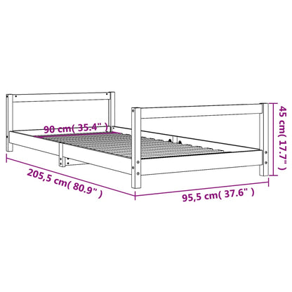 Giroletto per Bambini Nero 90x200 cm in Legno Massello di Pino - homemem39
