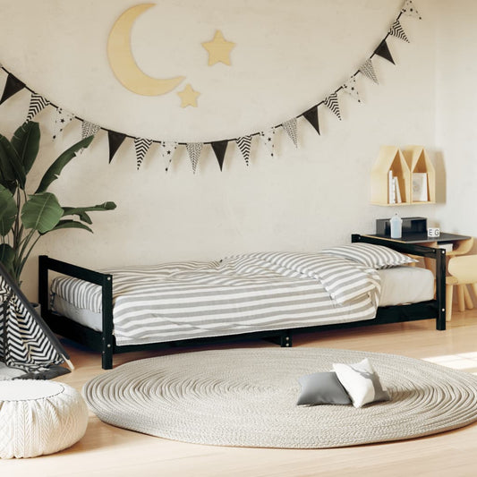 Giroletto per Bambini Nero 90x200 cm in Legno Massello di Pino - homemem39