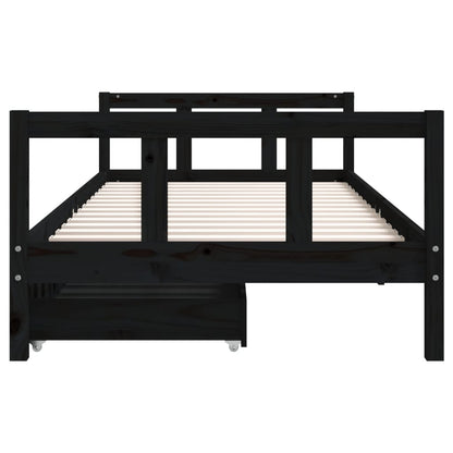 Giroletto Bambini con Cassetti Nero 90x200cm Massello di Pino - homemem39