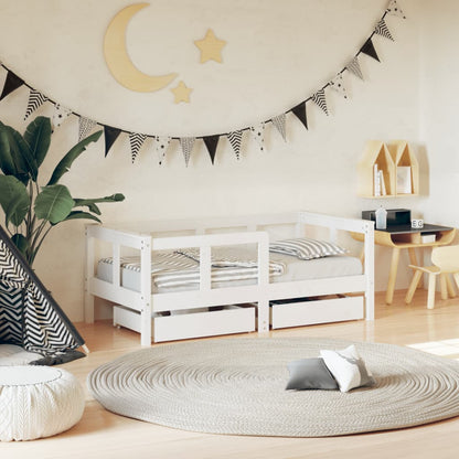 Giroletto Bambini con Cassetti Bianco 70x140cm Massello di Pino - homemem39