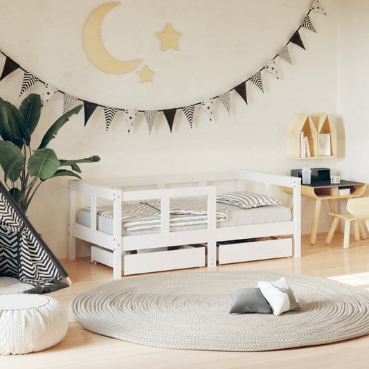 Giroletto Bambini con Cassetti Bianco 70x140cm Massello di Pino - homemem39