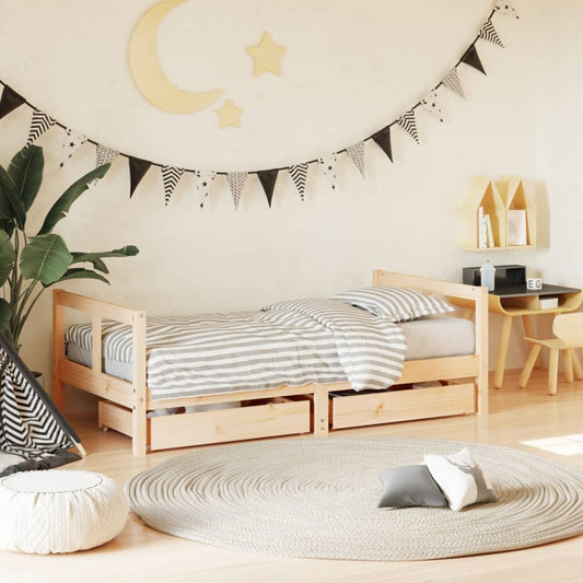 Giroletto per Bambini con Cassetti 80x160cm Legno Massello Pino - homemem39