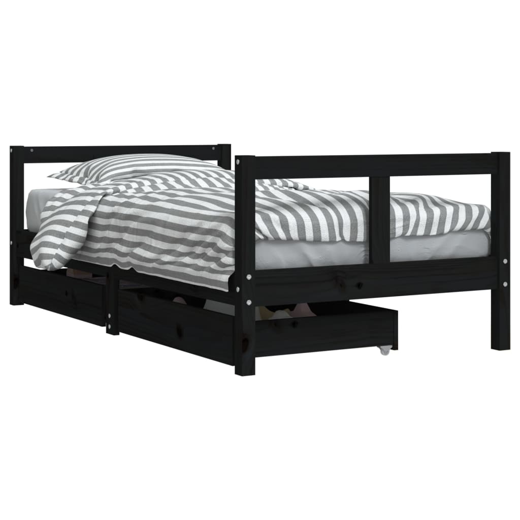 Giroletto per Bambini con Cassetti Nero 80x160 cm Massello Pino - homemem39