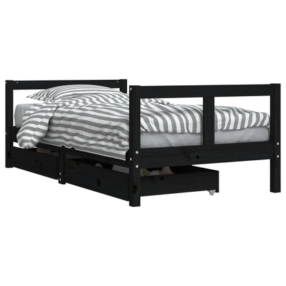 Giroletto per Bambini con Cassetti Nero 80x160 cm Massello Pino - homemem39