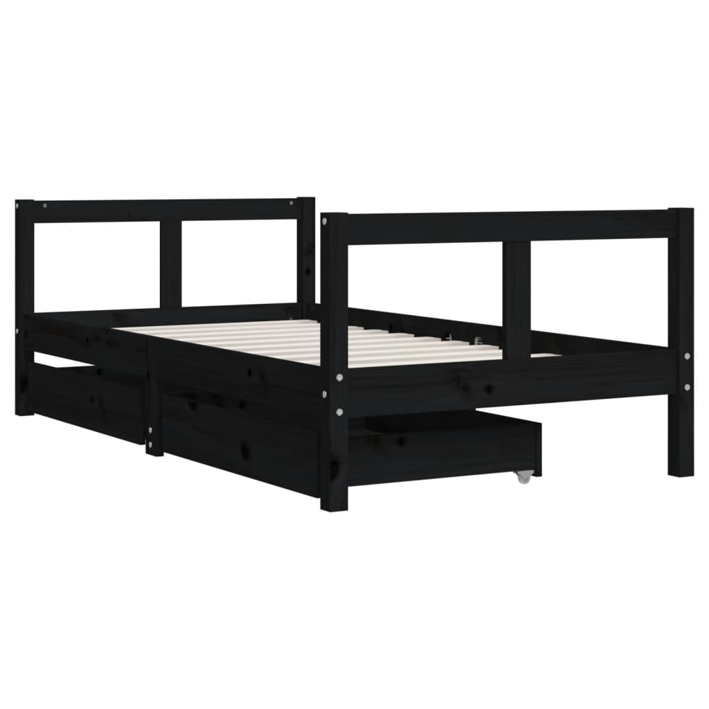 Giroletto per Bambini con Cassetti Nero 80x160 cm Massello Pino - homemem39