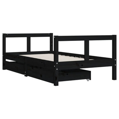 Giroletto per Bambini con Cassetti Nero 80x160 cm Massello Pino - homemem39