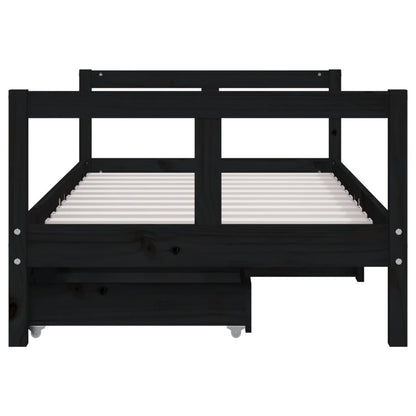 Giroletto per Bambini con Cassetti Nero 80x160 cm Massello Pino - homemem39
