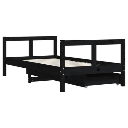 Giroletto per Bambini con Cassetti Nero 80x160 cm Massello Pino - homemem39