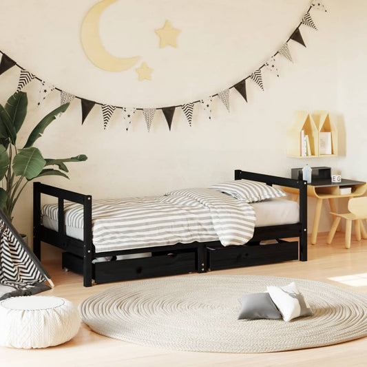 Giroletto per Bambini con Cassetti Nero 80x160 cm Massello Pino - homemem39