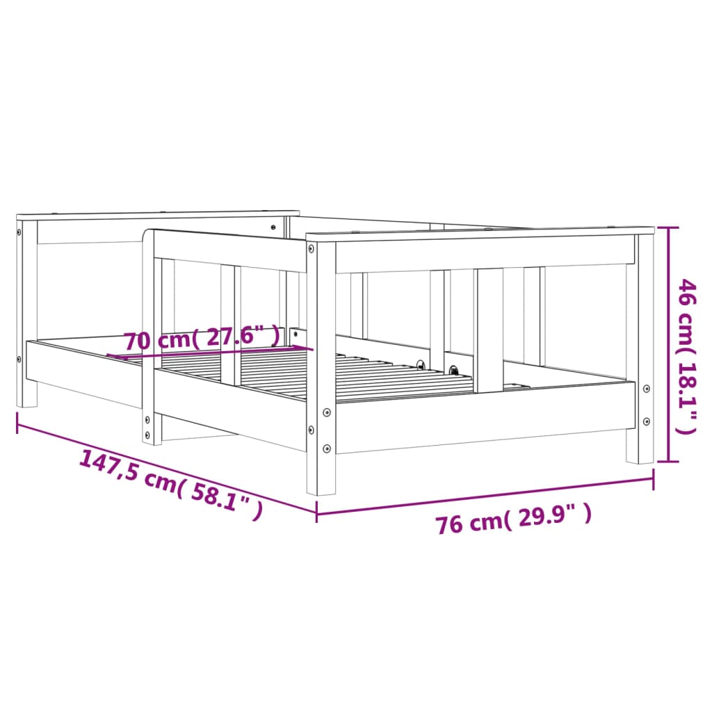 Giroletto per Bambini Bianco 70x140cm in Legno Massello di Pino - homemem39