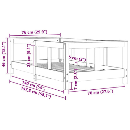 Giroletto per Bambini Bianco 70x140cm in Legno Massello di Pino