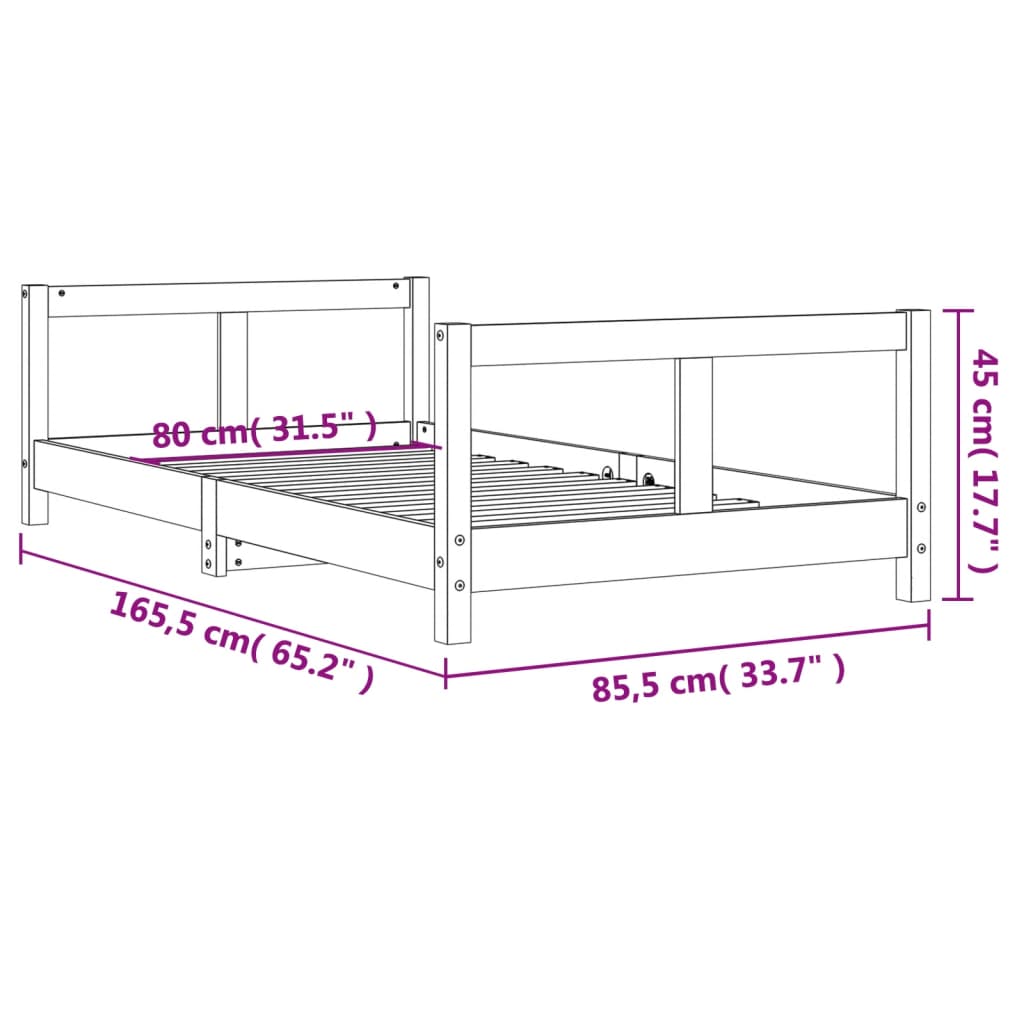 Giroletto per Bambini 80x160 cm in Legno Massello di Pino - homemem39