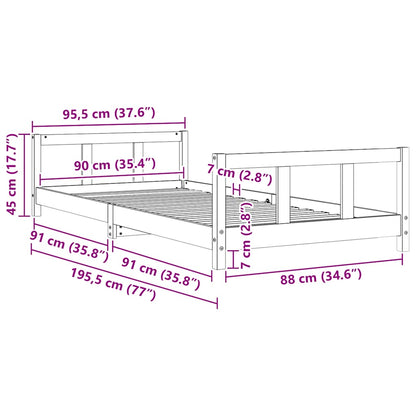 Children's bed frame 90x190 cm in solid pine wood