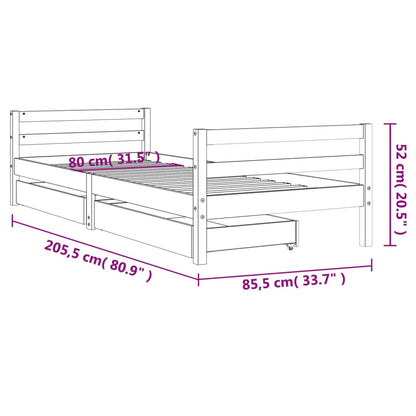 Giroletto Bambini con Cassetti Bianco 80x200cm Massello di Pino - homemem39